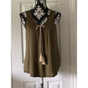 Med Olive Green Tassel Tank Top Sleeveless Casual Summer Boho C.u.k.y. Women's